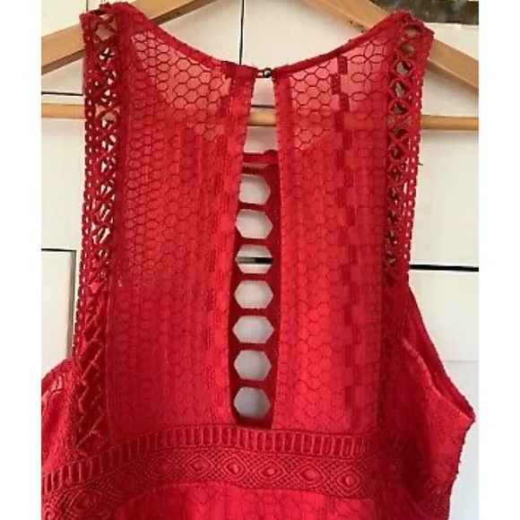 Free People Wherever You Go Crochet Red Lace Mini Dress - Picture 13 of 15